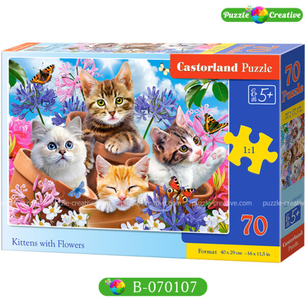 Пазлы для детей с котами 70 деталей Castorland Kittens with Flowers B-070107