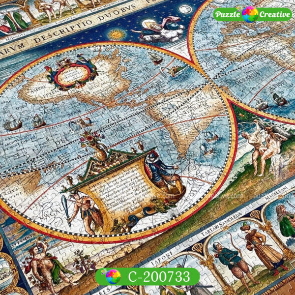 Собранный пазл Карта мира 1639 года Касторленд C-200733 2000 деталей