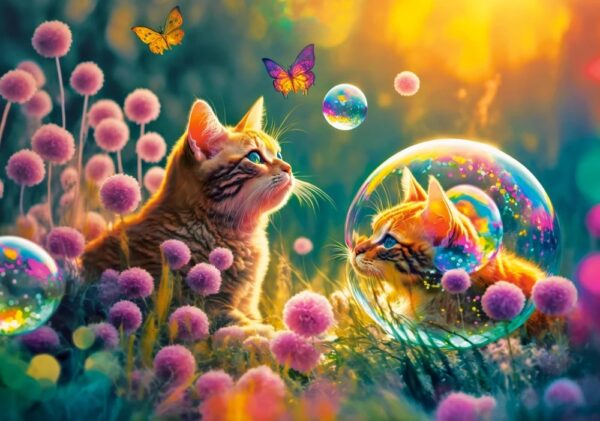 Пазлы для детей 100 элементов, Касторленд B-111237, Волшебное утро, котята с цветами и мыльными пузырями
